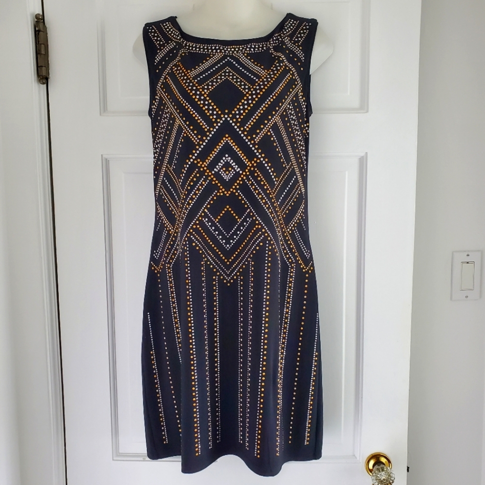 White House Black Market Black and Gold Geometric Dress